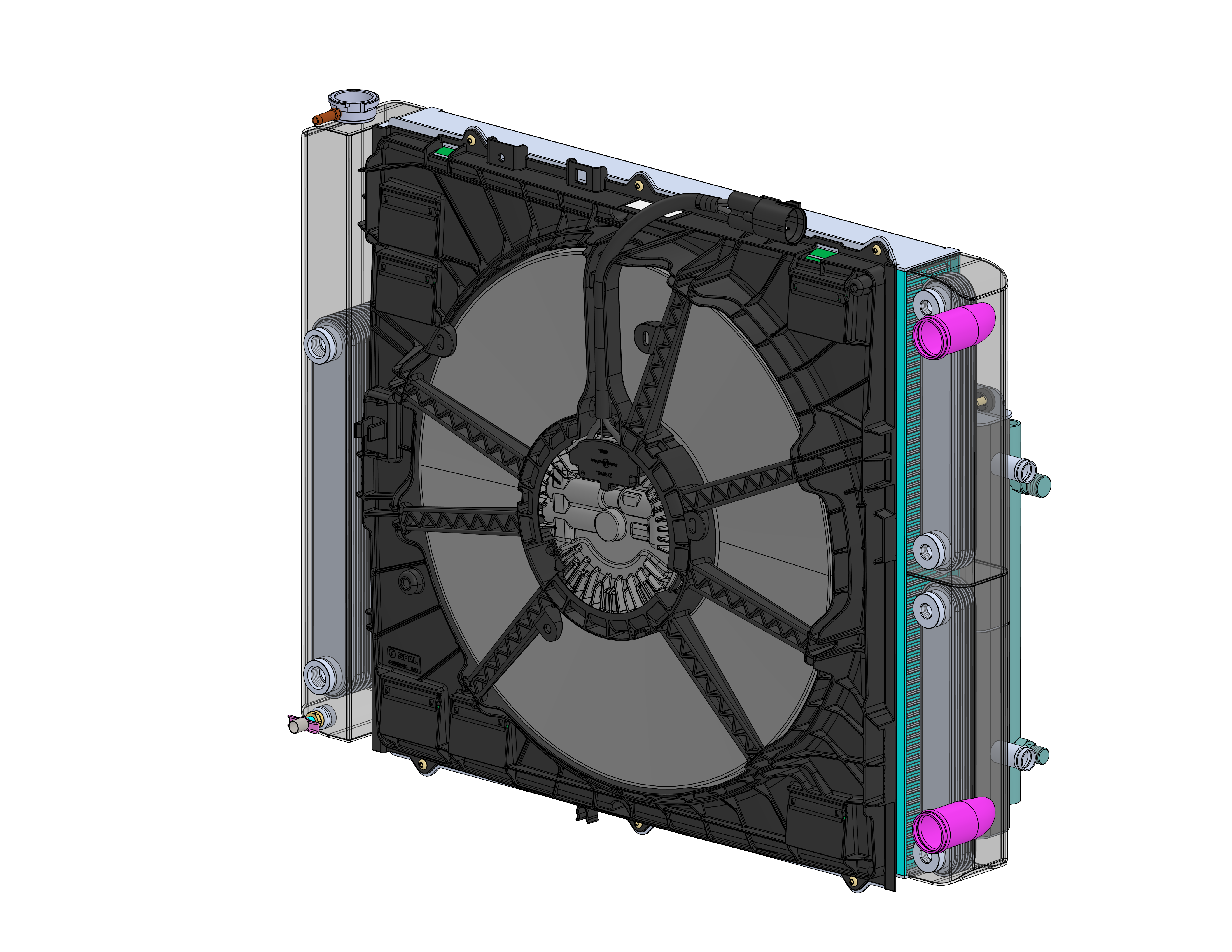 1967–1969 Chevrolet Camaro cooling stack with integrated fan assembly